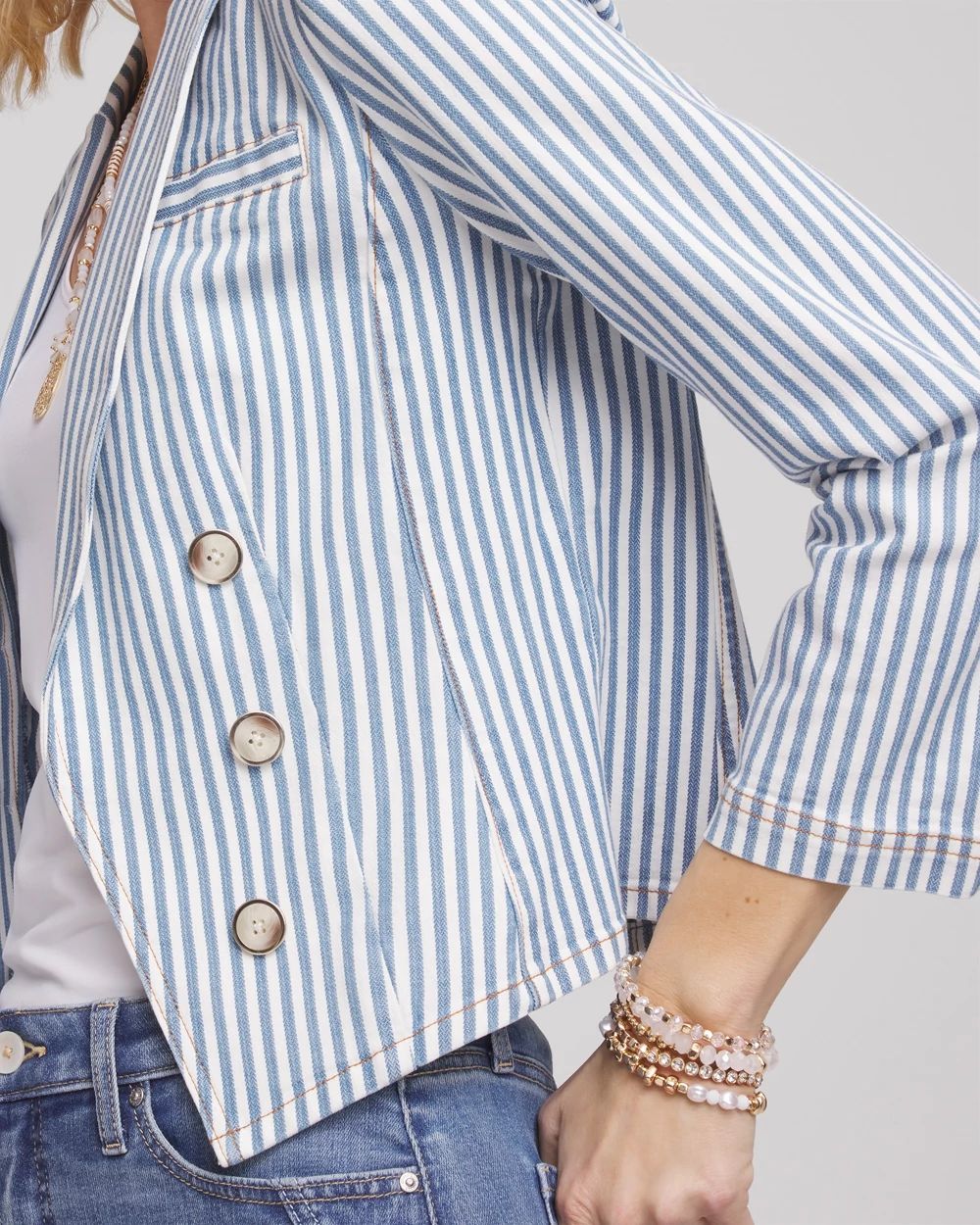 Striped Open Front Denim Jacket | Chico's